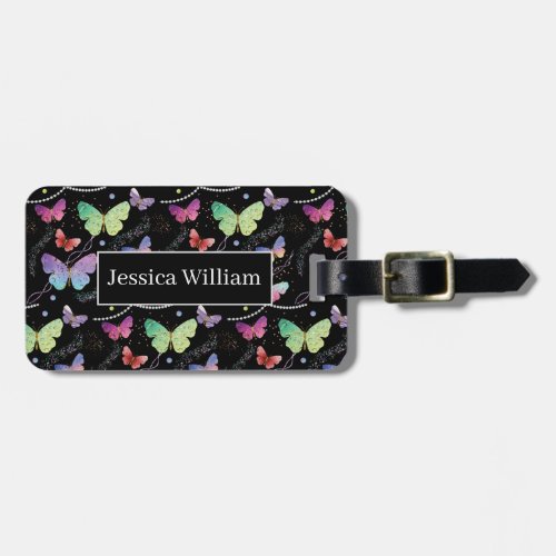 Personal Name Elegant Purple Bright Butterflies   Luggage Tag