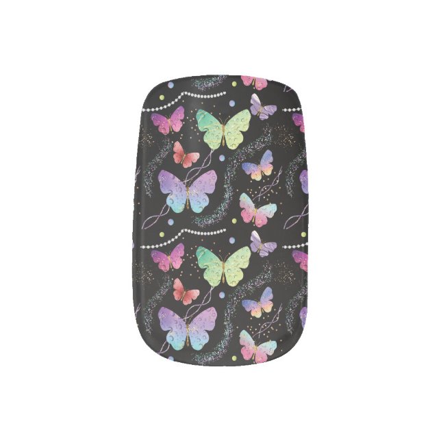 Personal Name Elegant Purple Bright Butterflies  Minx Nail Art (Left Thumb)