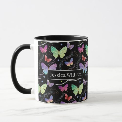 Personal Name Elegant Purple Bright Butterflies    Mug