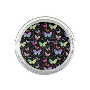 Personal Name Elegant Purple Bright Butterflies Ring