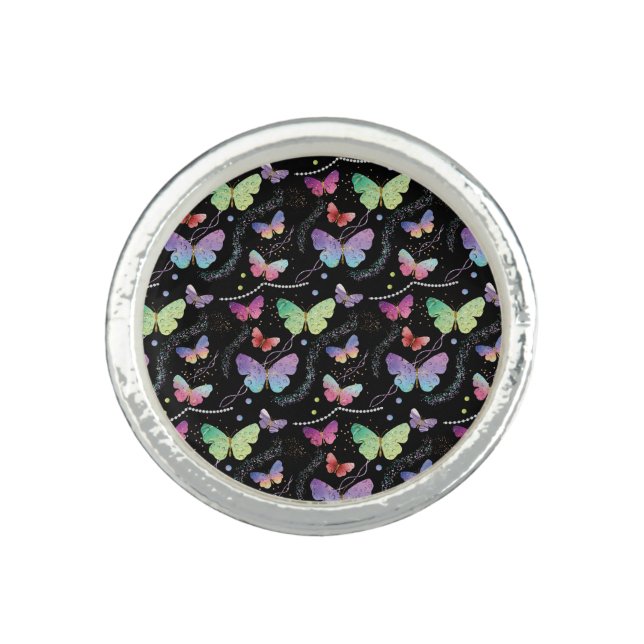 Personal Name Elegant Purple Bright Butterflies Ring (Front)