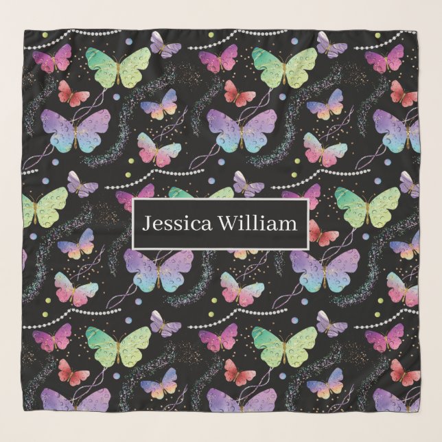 Personal Name Elegant Purple Bright Butterflies  Scarf (Front)