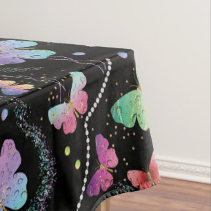 Personal Name Elegant Purple Bright Butterflies    Tablecloth