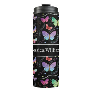 Personal Name Elegant Purple Bright Butterflies Thermal Tumbler