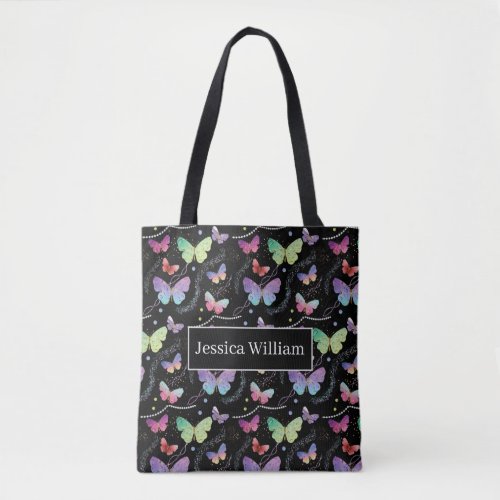 Personal Name Elegant Purple Bright Butterflies  Tote Bag