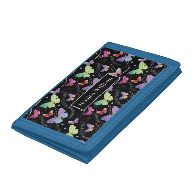 Personal Name Elegant Purple Bright Butterflies Trifold Wallet (Bottom)