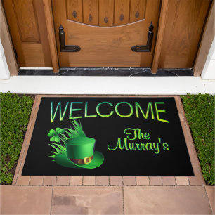 Personal Name Leprechaun Clove Hat Irish Welcome Doormat