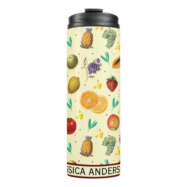Personal Name Tropical Fruit And Vegetable Thermal Tumbler (Front)
