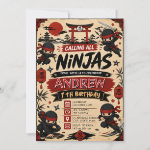 Personal Ninjas Samurai Birthday Invitation