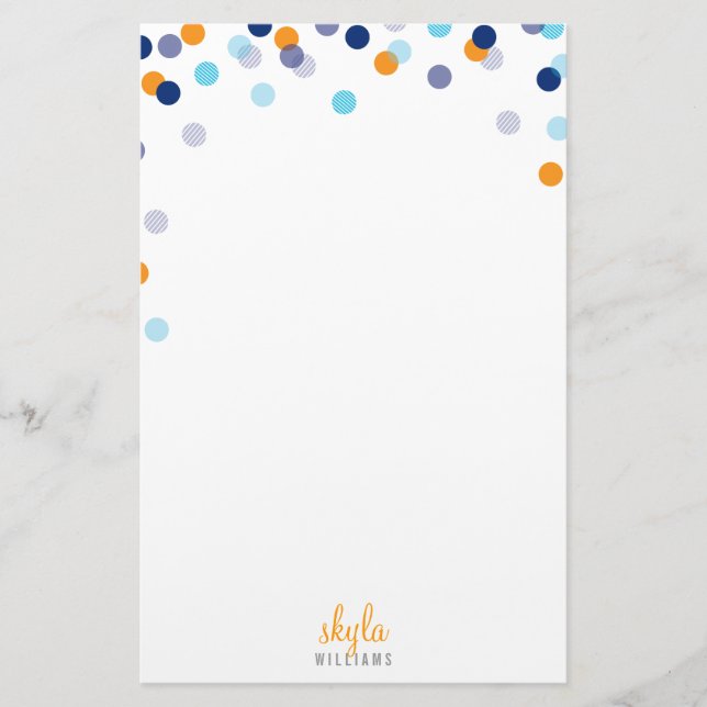 PERSONAL NOTE cute bright confetti orange blue Stationery (Front)