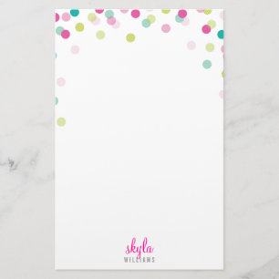 PERSONAL NOTE cute bright confetti pink green mint Stationery