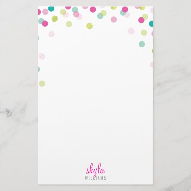 PERSONAL NOTE cute bright confetti pink green mint Stationery (Front)