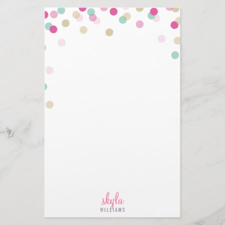 Personal Note Cute Bright Confetti Pink Mint Gold Stationery