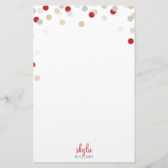 PERSONAL NOTE cute bright confetti red gold silver Stationery (Front)