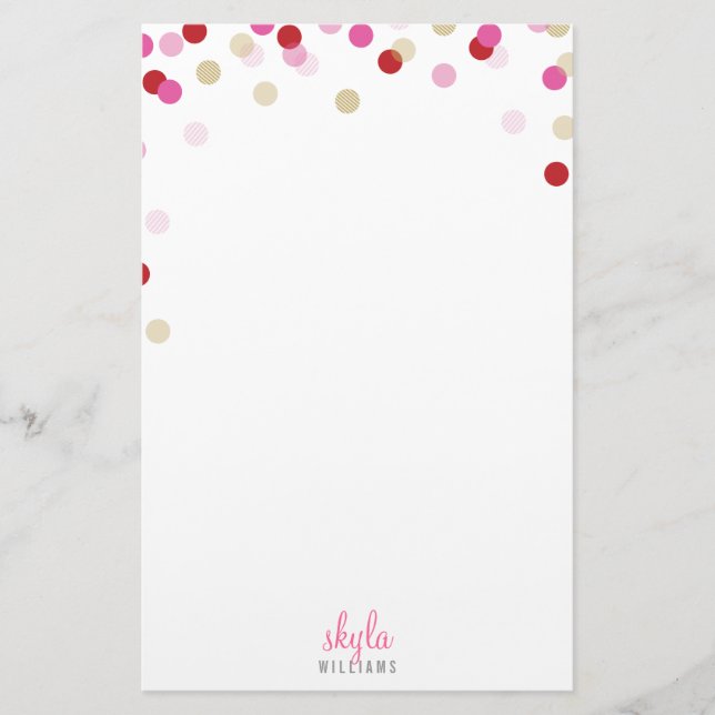 PERSONAL NOTE cute bright confetti red pink gold Stationery (Front)