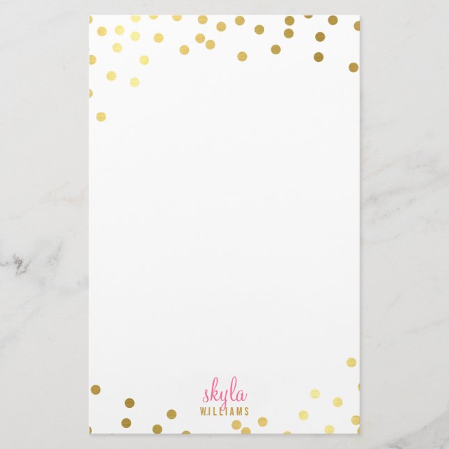 PERSONAL NOTE cute glamorous gold foil confetti Stationery (Front)