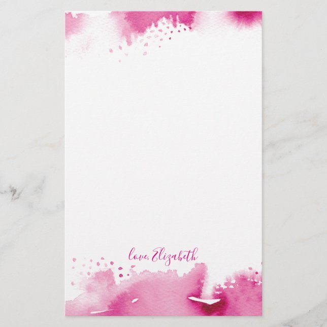 PERSONAL NOTE smart pretty dark pink watercolor Stationery (Front)