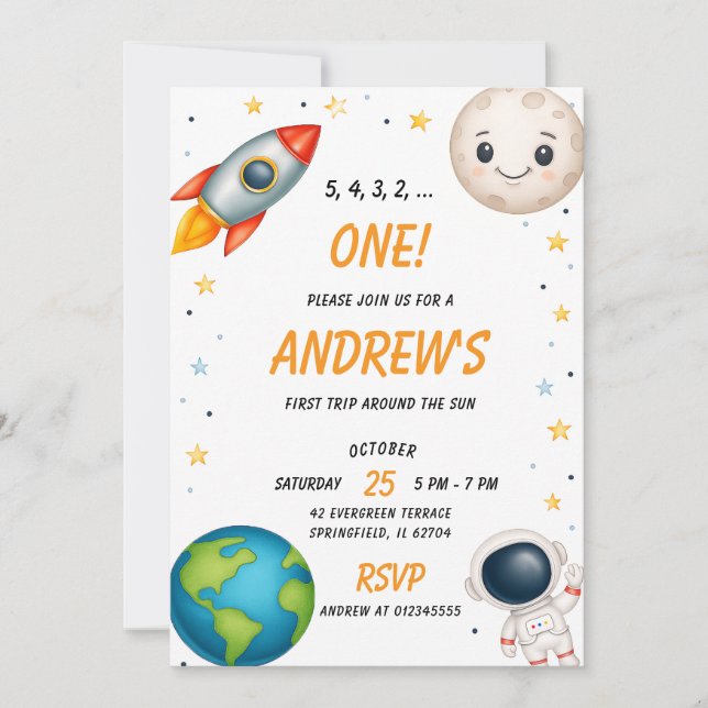 Personal Outer Space First Birthday Invitation (Front)