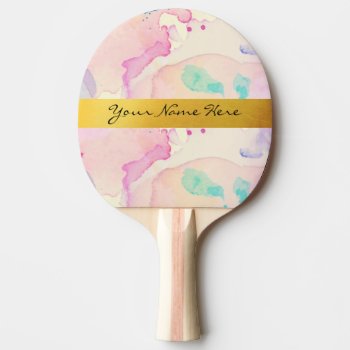 Personal Pastel Watercolor Splash Gold Name Strip Ping-pong Paddle by suchicandi at Zazzle