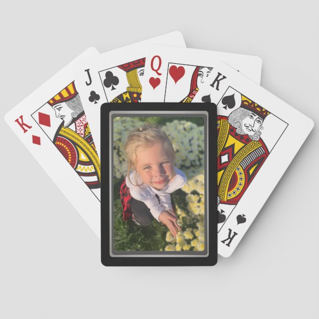 Personal Photo Beveled Black Frame Poker Cards (Back)