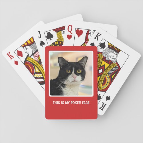 Personal Photo Custom Text  Red and White Frame Poker Cards