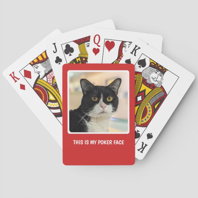 Personal Photo Custom Text  Red and White Frame Poker Cards (Back)