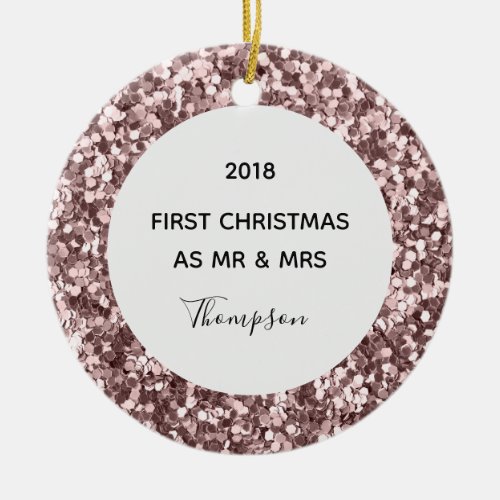 Personal Photo Glitter First Christmas as Mr  Mrs Ceramic Ornament