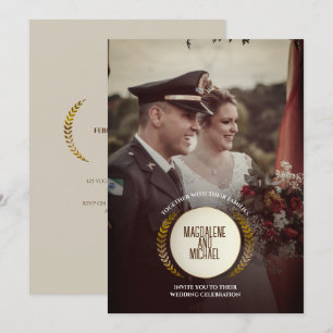 Personal Photo Gold Laurel Leaves Wedding Invitation