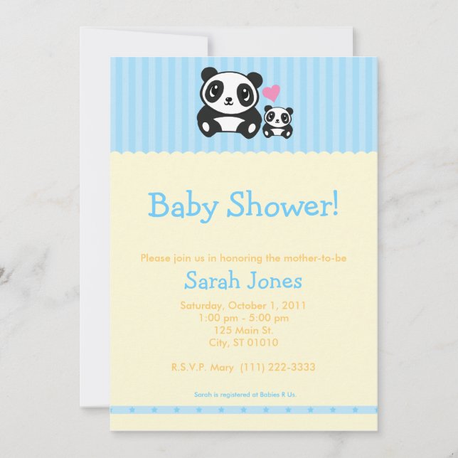 Personal Photo Panda Baby Shower - Blue & Orange Invitation (Front)