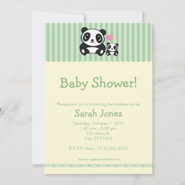 Personal Photo Panda Baby Shower - Green Invitation (Front)