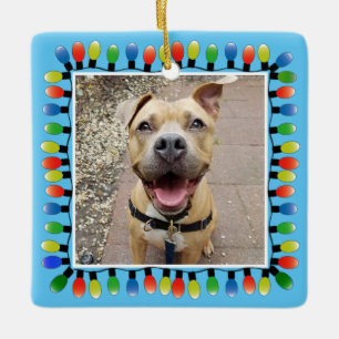 Personal Photo Party Lights Blue Double Sided  Ceramic Ornament