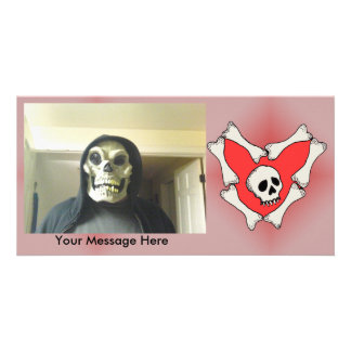 Personal photo Skull in Heart of Bones on Red Card