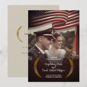 Personal Photo   USA Flag   Laurel Leaves Wedding Invitation