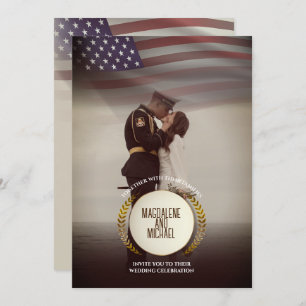 Personal Photo USA Flag Laurel Leaves Wedding Invitation