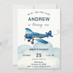 Personal Pilot Boy Time Flies 1st Birthday Invitation
