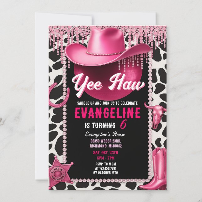 Personal Pink Cowgirl Birthday Invitation (Front)