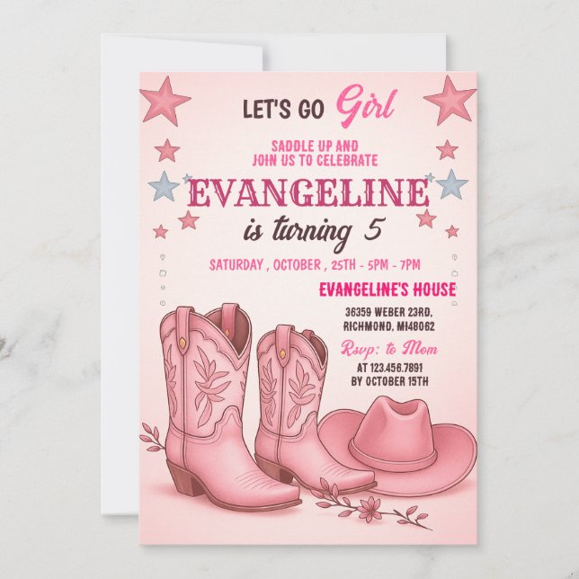 Personal Pink Cowgirl Disco Rodeo Western Birthday Invitation (Front)