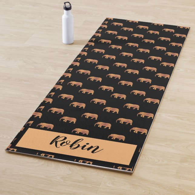 Personal Pink Elephants Pattern Gold Yoga Mat (In Situ)