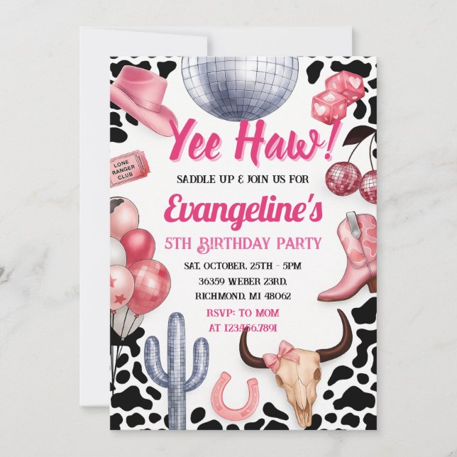 Personal Pink Retro Cowgirl Birthday Invitation (Front)