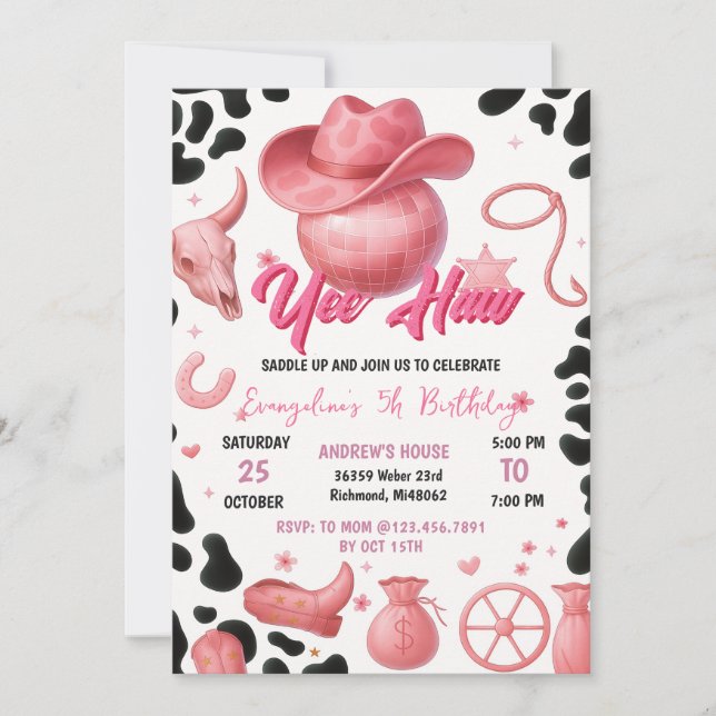 Personal Pink Rodeo Cowgirl Birthday Party Invitation (Front)