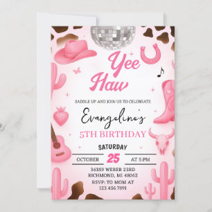 Personal Pink Space Cowgirl Disco Rodeo Birthday Invitation