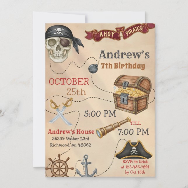 Personal Pirate Birthday Party Invitation Card (Front)