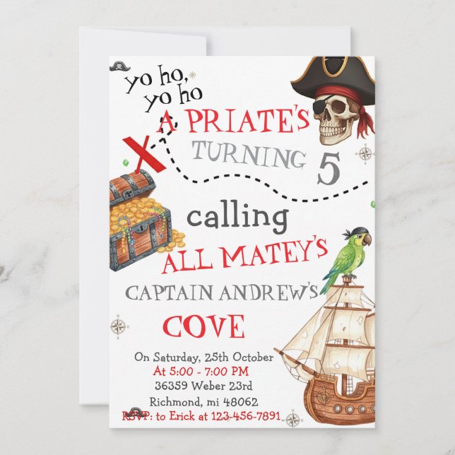 Personal Pirate Birthday Party Invitation Card (Front)