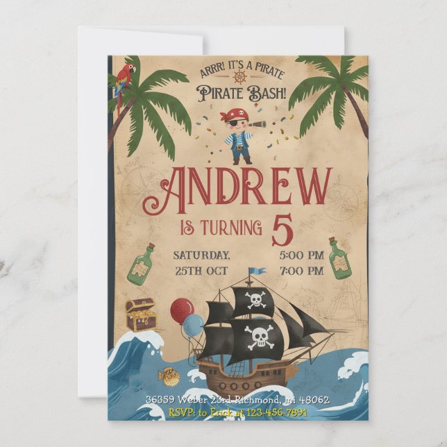 Personal Pirate Birthday Party Invitation Card (Front)