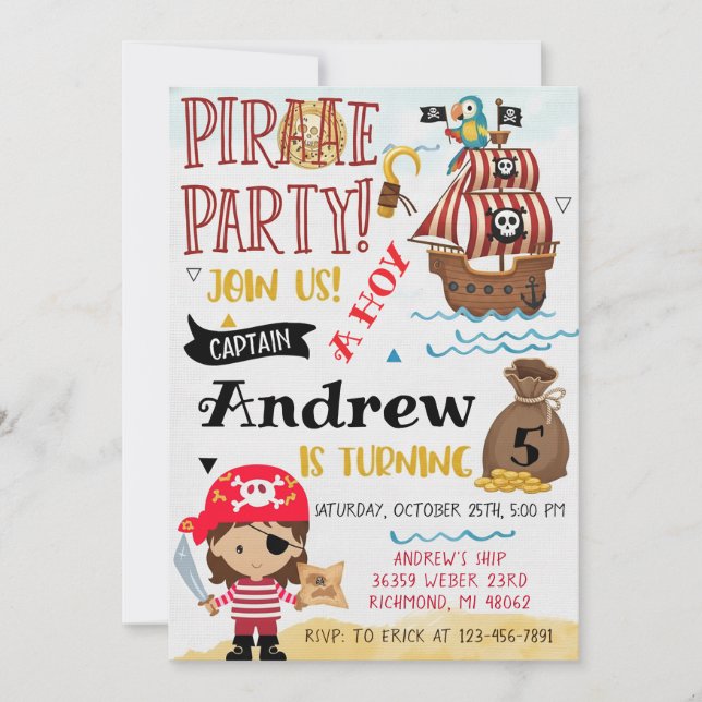 Personal Pirate Birthday Party Treasure Map Invitation (Front)