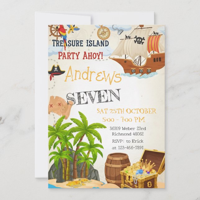 Personal Pirate Birthday Party Treasure Map Invitation (Front)