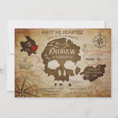 Personal Pirate Treasure Map Birthday Party  Invitation