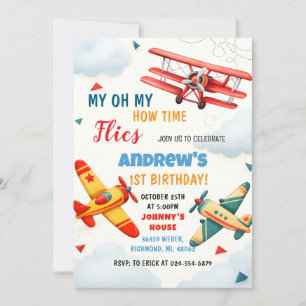 Personal Plane Time Flies 1st Birthday for kid Invitation