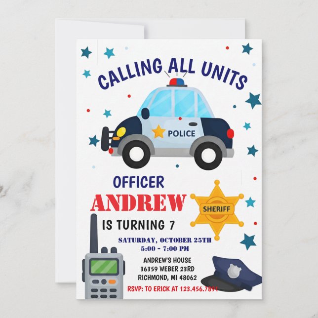 Personal Police Officer birthday party invitation (Front)