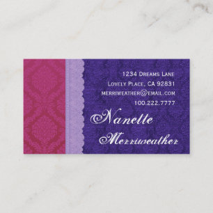 Personal Purple and Blue Damask and Lace V29 Business Card